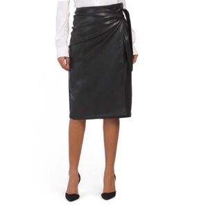7 For All Mankind Vegan Leather Knee Length Pencil Wrap Skirt Black Sz Small
